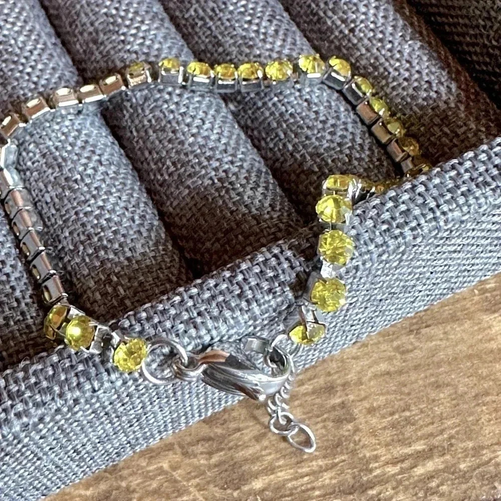 Yellow Citrine Colored CZ Stainless Steel Tennis Bracelet November Birthstone - Picture 3 of 4